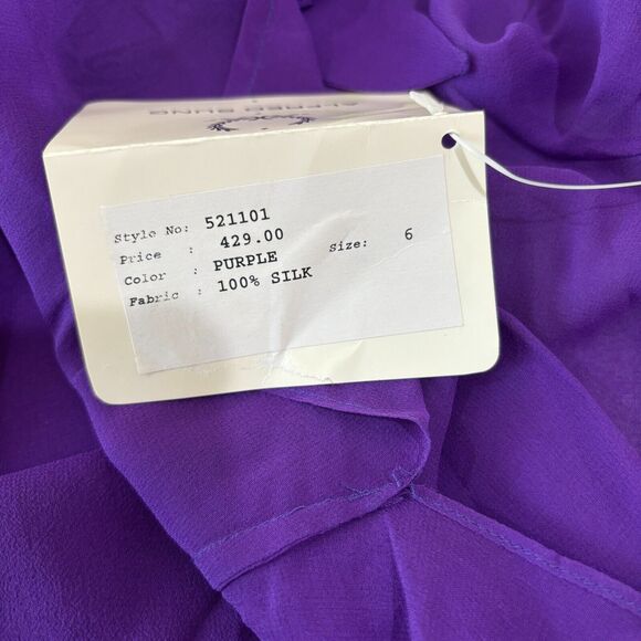 VTG Alfred Sung Purple Silk Chiffon Sheer Mock Neck Blouse 6 Floral Whimsigoth - Picture 11 of 14